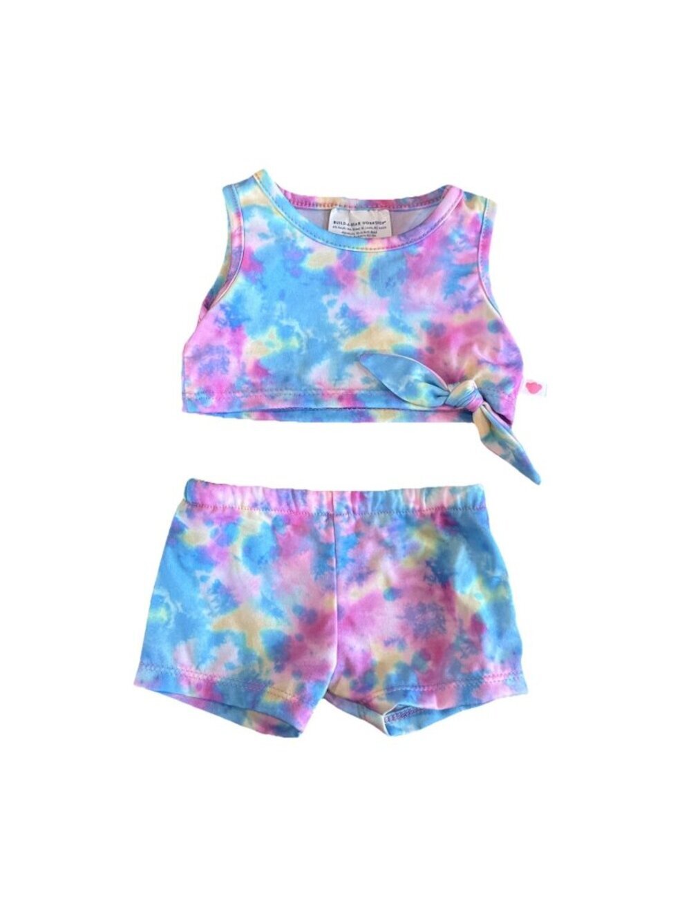 Build a Bear Pastel Tie Dyed Shorts & Tank Top Shirt Outfit Pink Blue Yellow